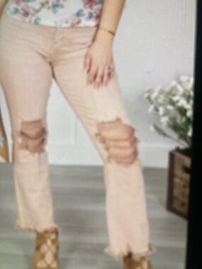 Distressed Blush Ankle Crop Jeans